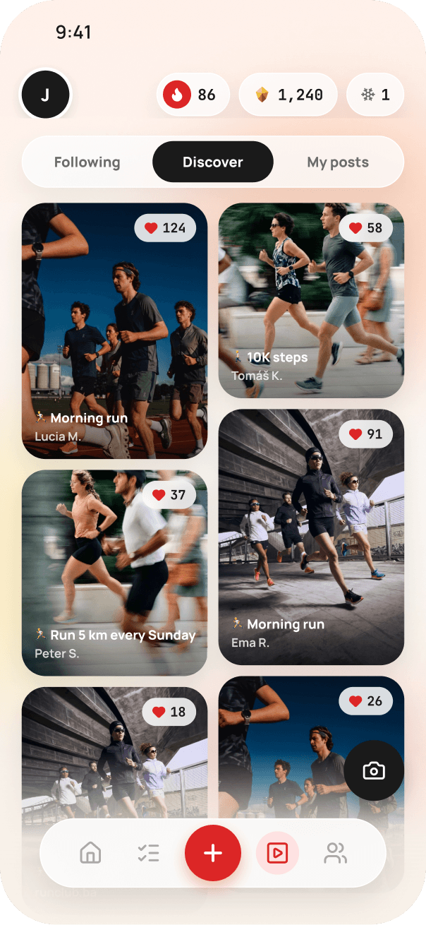 Feed — Discover: public challenges and the days people are posting